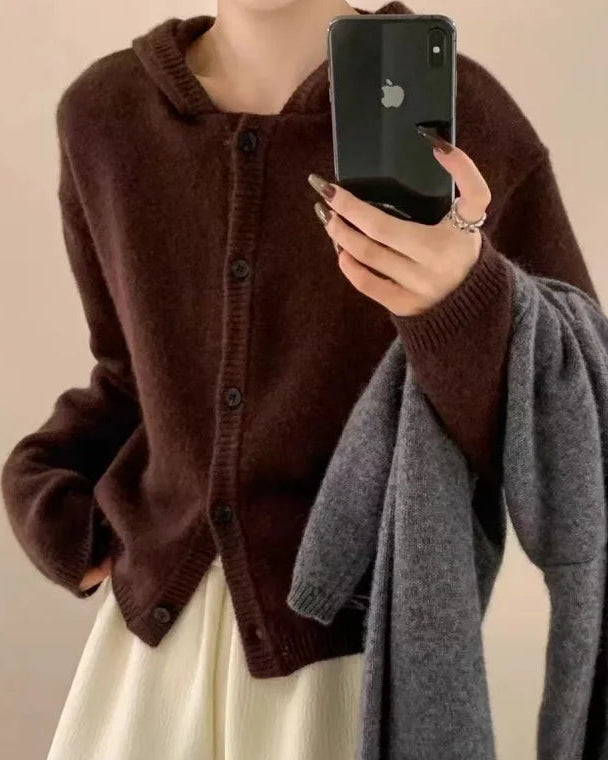 Single-Breasted Cashmere Hooded Cardigan