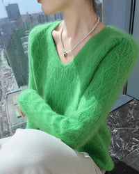 Openwork Mink Cashmere V-Neck Sweater