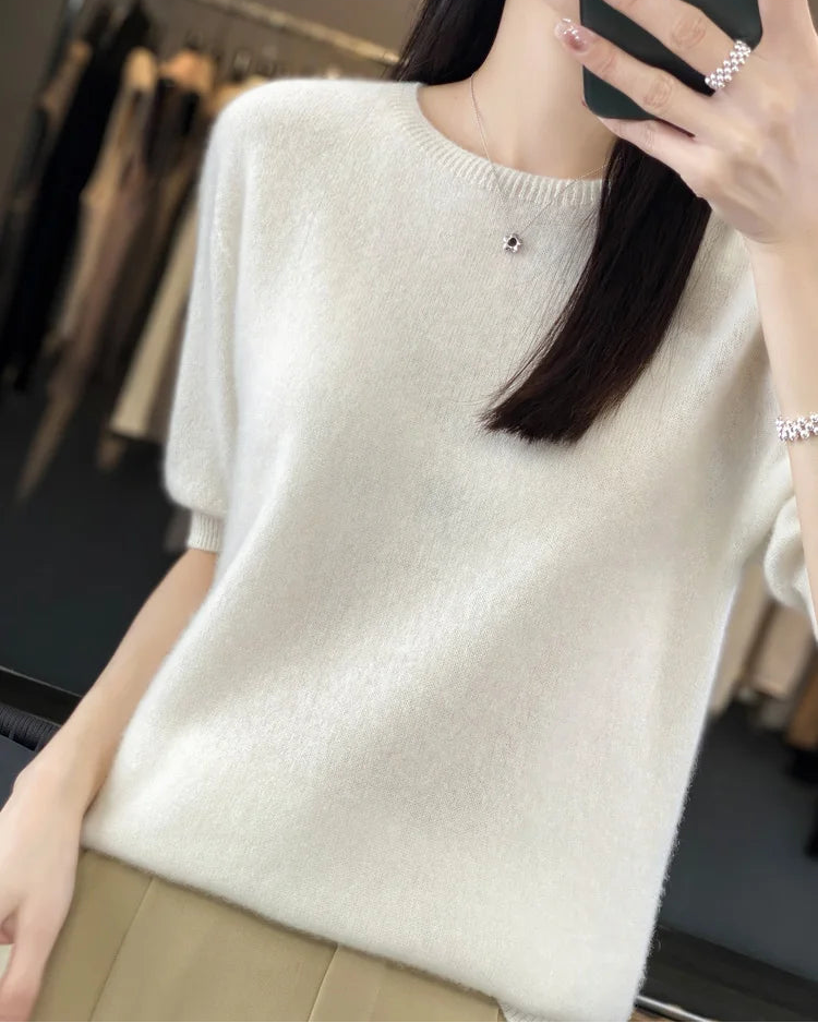 Extrafine Merino Wool Short-Sleeve Sweater