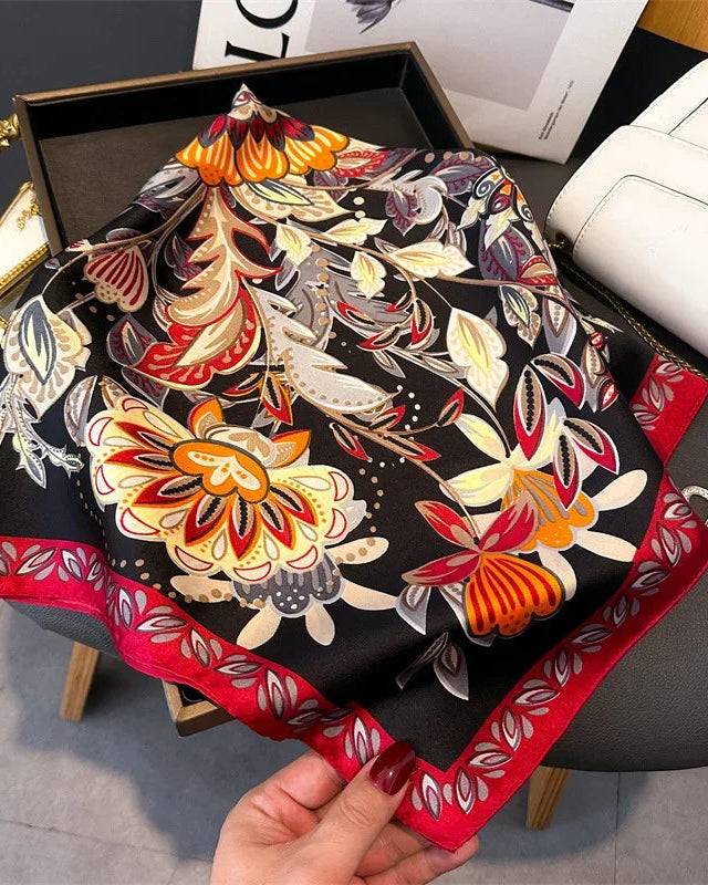 Printed Satin Square Neckerchief Scarf