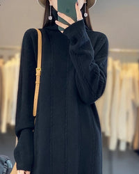 Wool Cashmere Solid Turtleneck Loose Long Knit Dress
