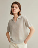 Linen Silk Polo Collar Knit Short-Sleeved Shirt
