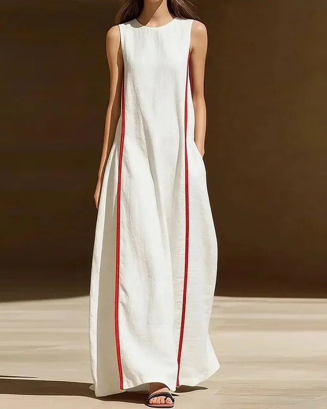 Patchwork Pocket Sleeveless Maxi Dress