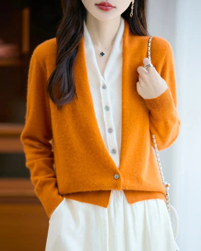 Merino Wool Solid V-Neck Fake Two-Piece Pullover Sweater