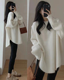 Cashmere Round-Neck Long Split-Hem Pullover