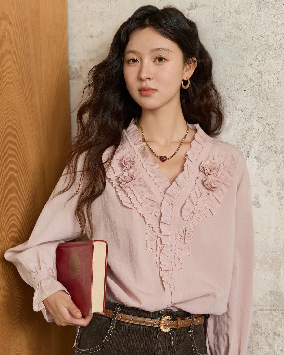 Hand-Sewn Rose Lantern-Sleeve Shirt
