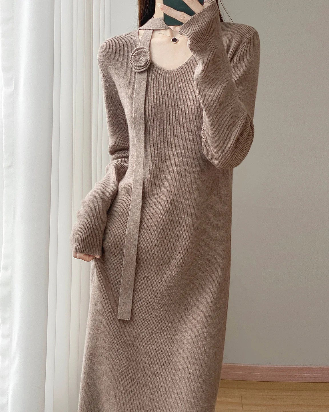 Elegant Long Sleeve Knit Dress