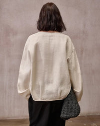 Fashionable Linen U-Neck Long-Sleeved Shirt