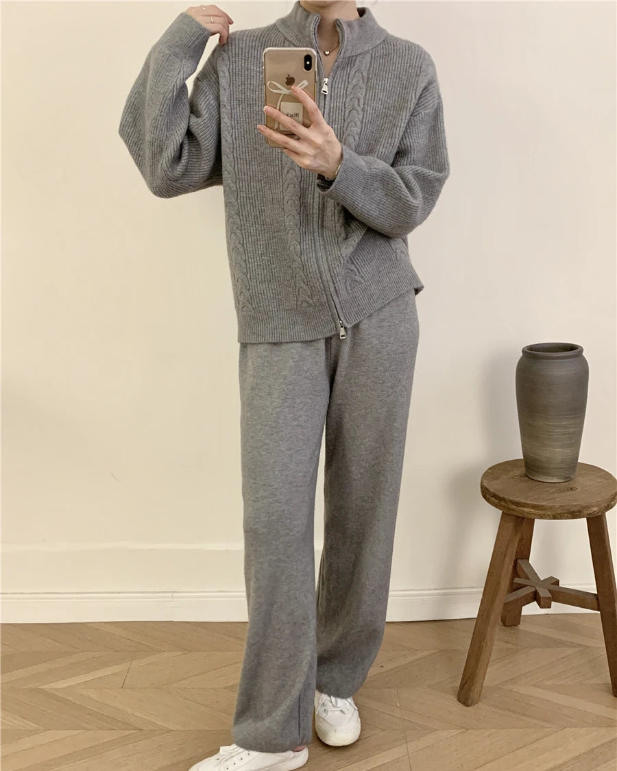 O Neck Sweater & Wide Leg Pants TrackSuit