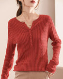 Cotton V-Neck Knit Pullover