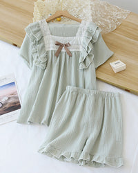 Cotton Crepe Square-Neck Pajama Set