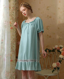 Cotton Short Sleeves Lace Nightdress
