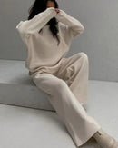 Loose Knit Sweatshirt & Wide-Leg Pants Two-Piece Set