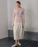 Crew Neck Long-Sleeved Irregular Slit T-Shirt