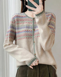 Contrast Jacquard Wool Cardigan