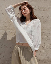 New V-Neck Drawstring Lightweight Shirt