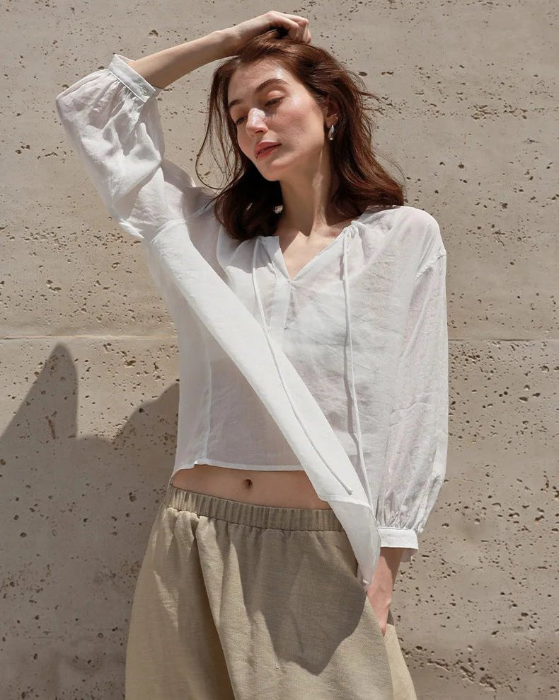 New V-Neck Drawstring Lightweight Shirt