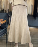 Merino Wool Pleated A-Line Maxi Skirt