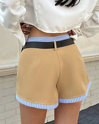 Striped Panel Low-Rise A-Line Shorts