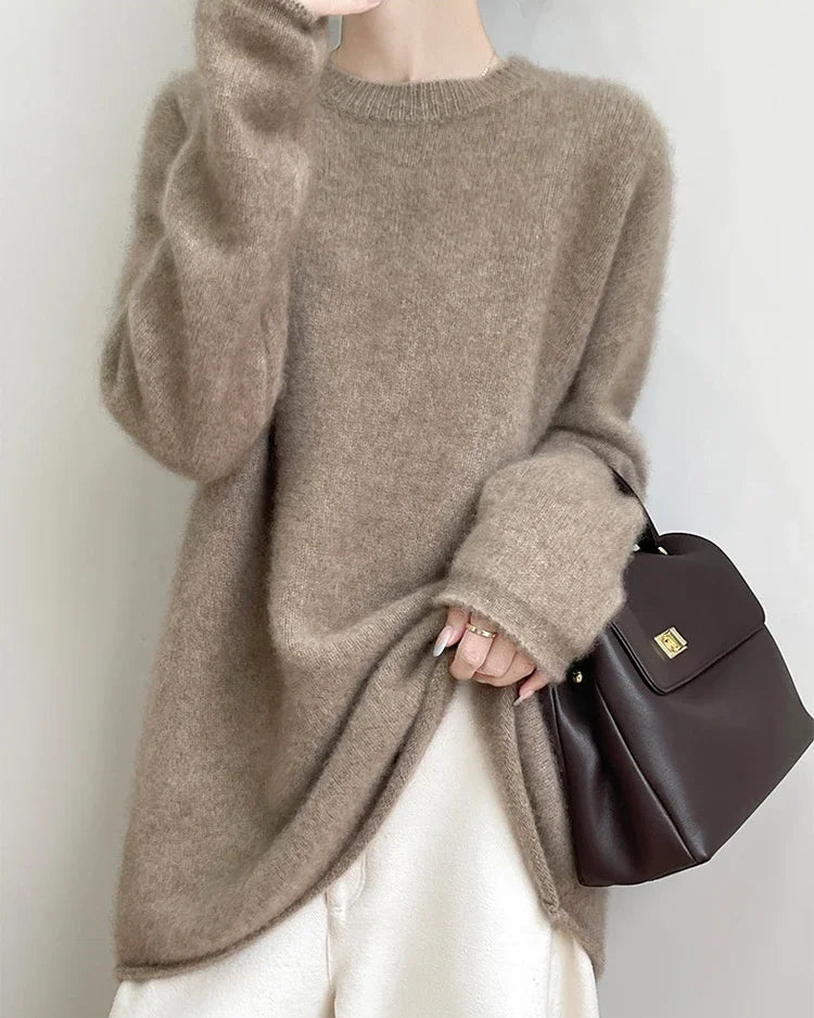 Longline Cashmere Crewneck Sweater
