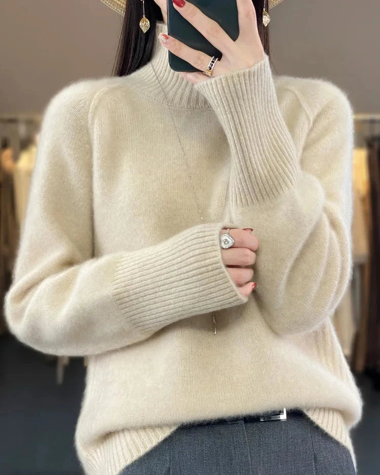 Raglan Merino Wool Mock Neck Sweater