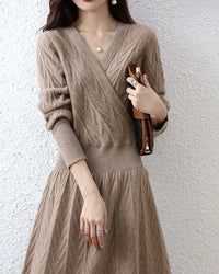 Cable-Knit Merino Wool Wrap-Look Dress