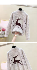 Elk printed Mink Velvet Mock Neck Sweater
