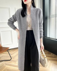 Loose-Fitting Long Wool Cardigan Sweater