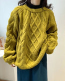 Diamond-Patterned Mid-Length Oversized Sweater