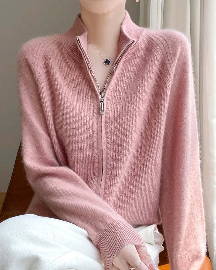 Raglan Merino Wool Zip Cardigan