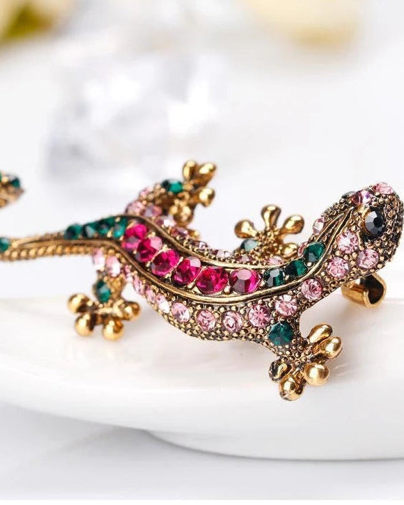 Colorful Crystal Lizard Brooch
