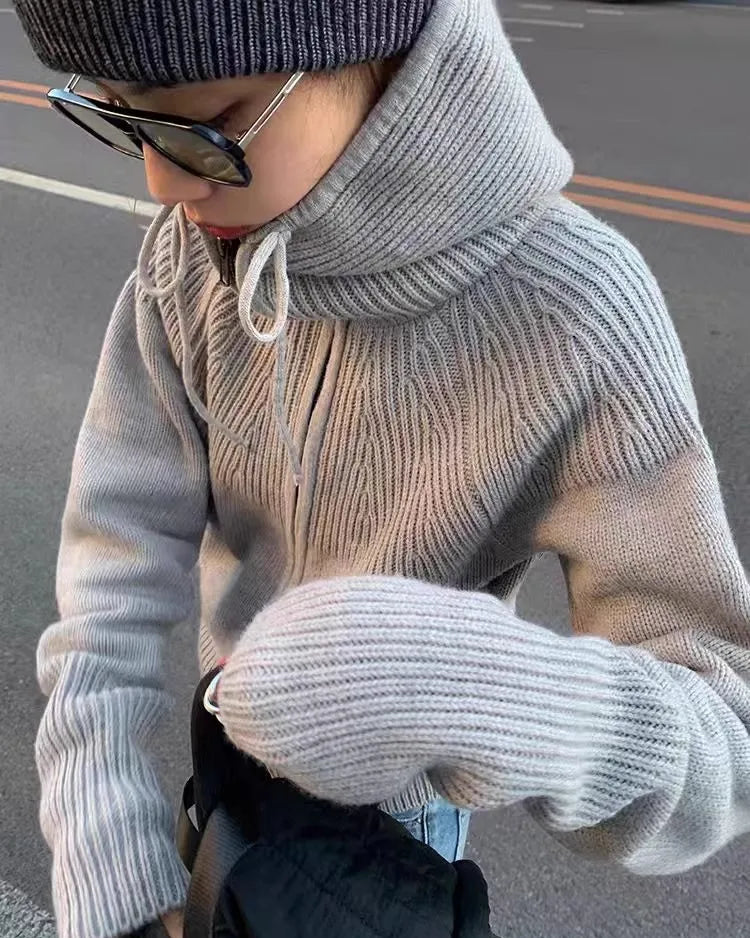 Cashmere Hooded Zip-Up Cardigan