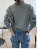 Polo Collar Gray Wool Sweater