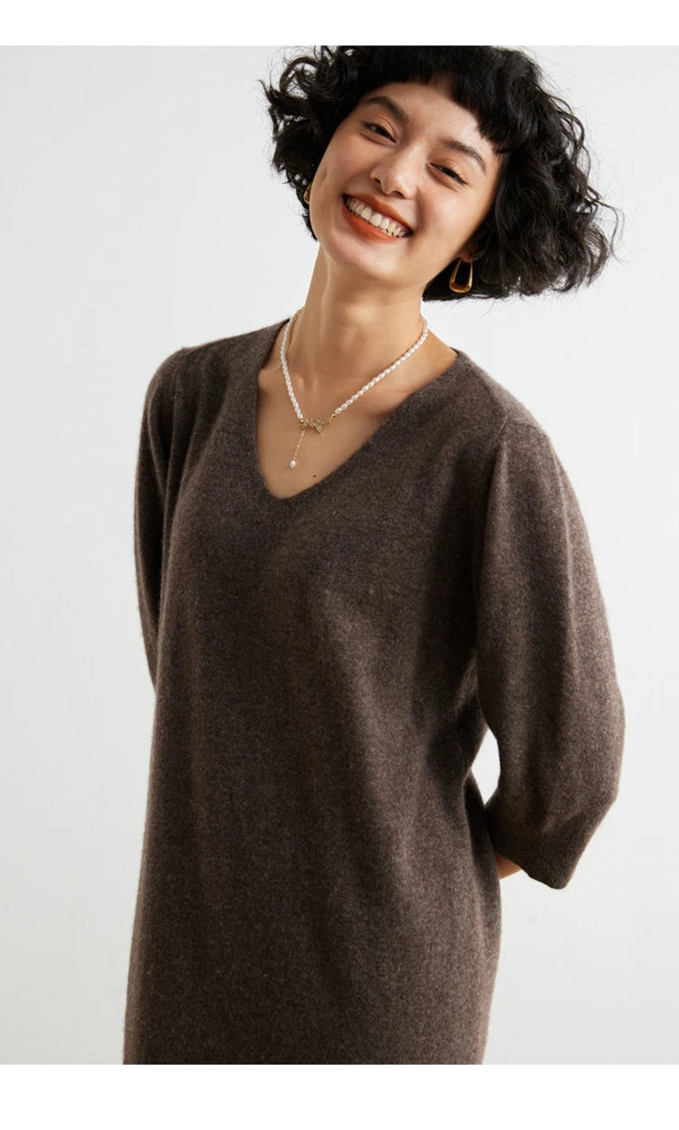 Cashmere Half Sleeve Sweater Dress