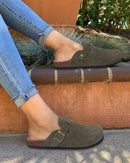 Suede Platform Cork Insole Slippers