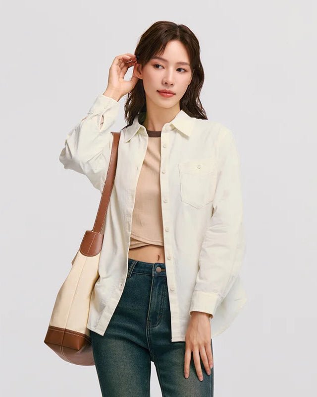 Mid-Length Loose Corduroy Long-Sleeved Shirt