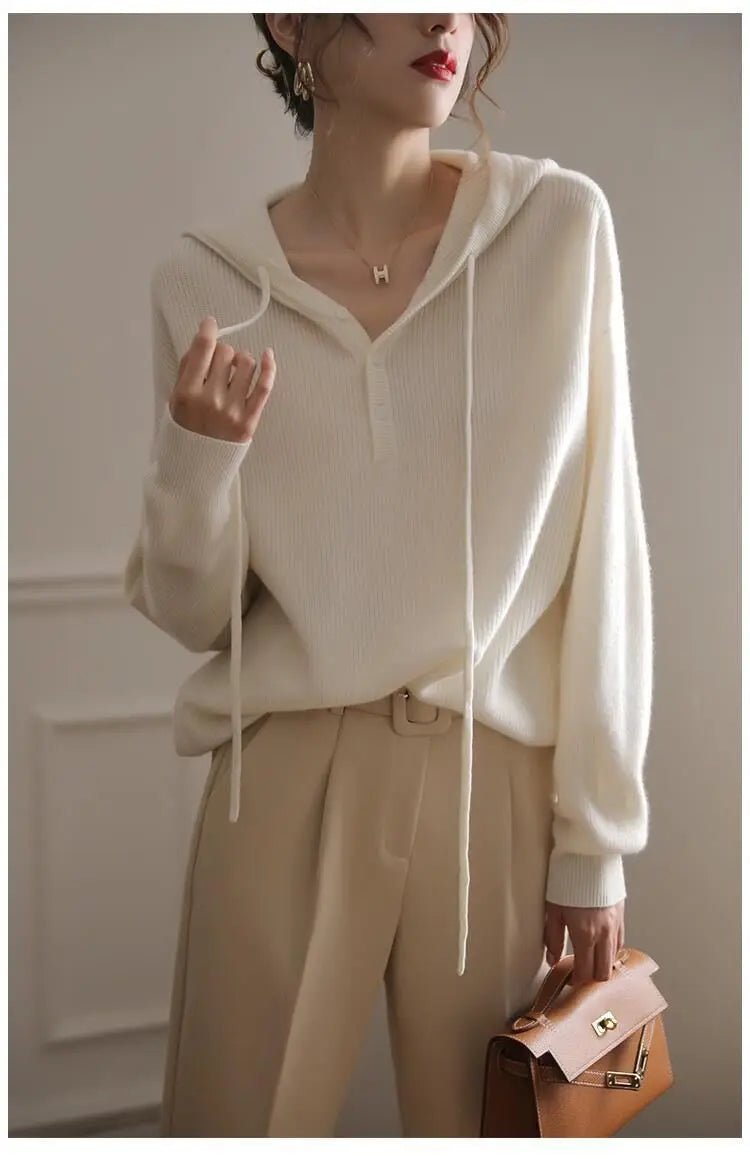 Drawing Pure Wool Knitted Hoodie