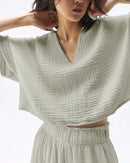 Stylish V-Neck Loose-Fitting Pure Cotton T-Shirt