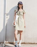 Square Neckline Bow-Trimmed Lace Mini Dress