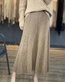 Merino Wool Pleated A-Line Maxi Skirt