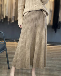 Merino Wool Pleated A-Line Maxi Skirt