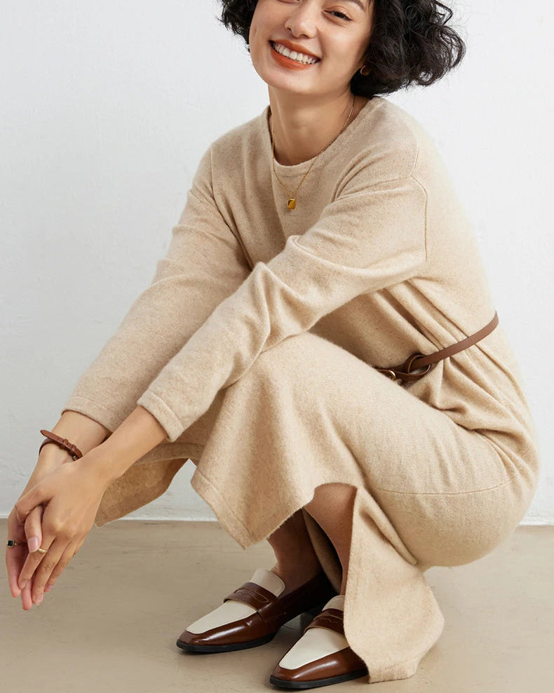 Cashmere Knit Midi Dress Side Slit