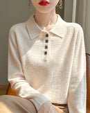 Wool Polo Collar Knitted Pullover Sweater