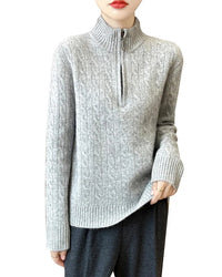 Wool Stand-Collar Half-Zip Thick Pullover Sweater