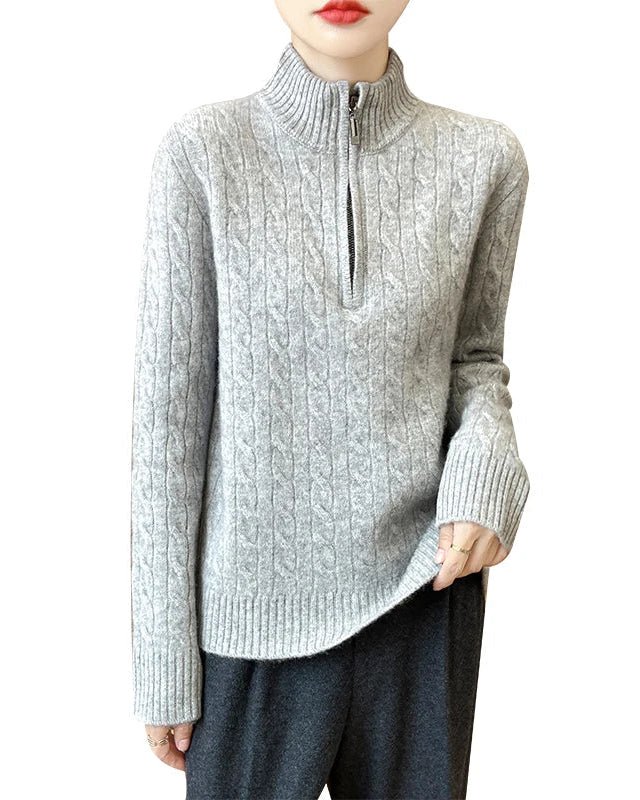 Wool Stand-Collar Half-Zip Thick Pullover Sweater
