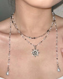 Punk Silver Sun Pendant Cross Beaded Necklace