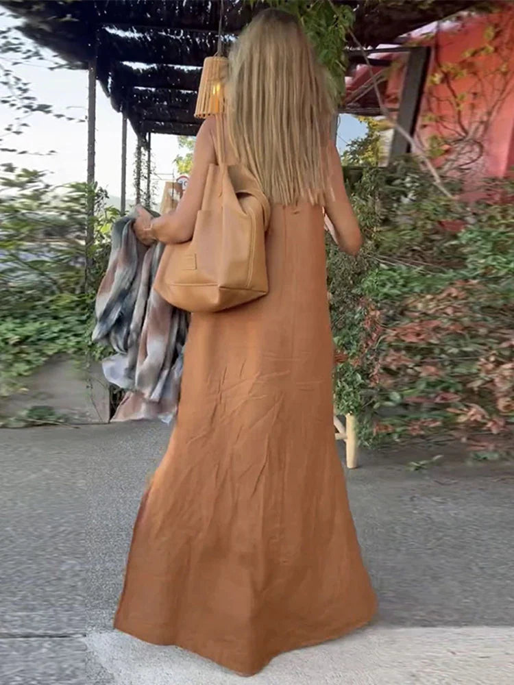 Vintage Loose Split Linen Maxi Dress