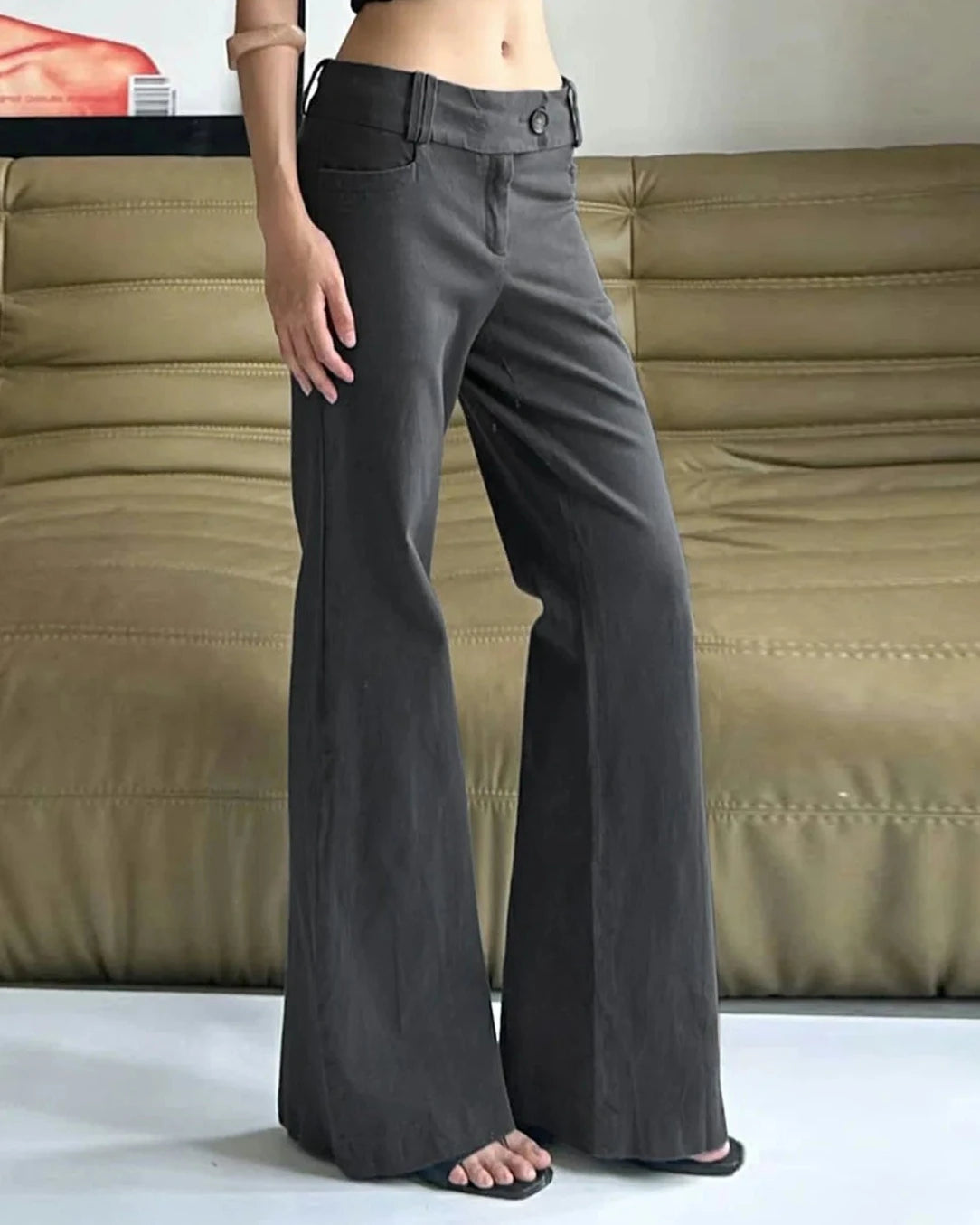 Low-Rise Wide-Leg Cotton Blend Pants