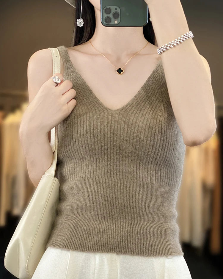 Slim Fit Merino Wool Sleeveless Knit Top