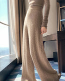 Wool Cable Knit Wide-Leg Trousers